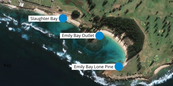 Emily Bay and Slaughter Bay map